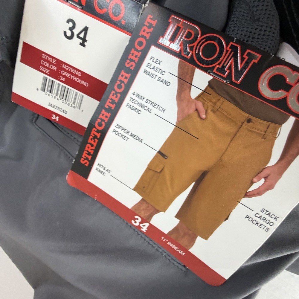 Iron Co Men's Stretch Tech Cargo Short Size 34 Greyhound Gray Sporty Golf - Picture 14 of 16